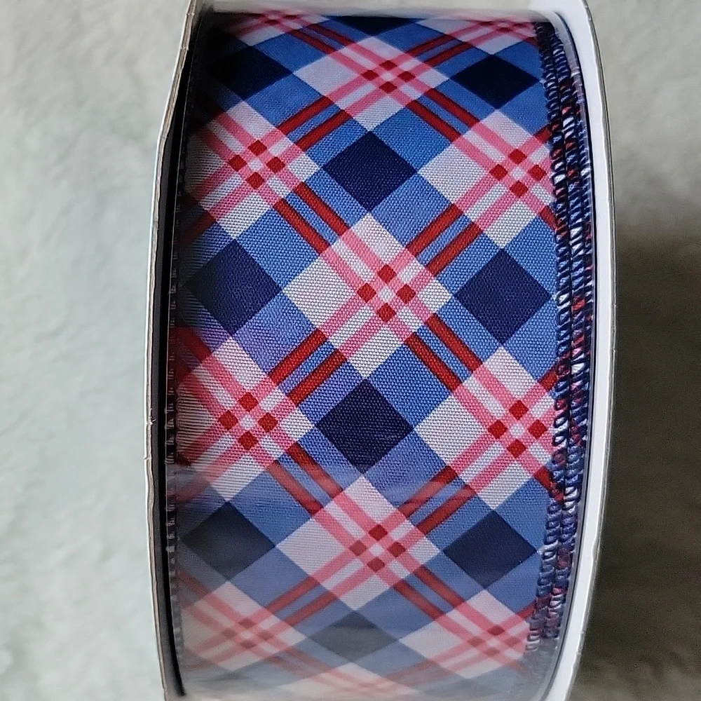 New Kirkland Signature Wire-edge Ribbon - Red and Blue Design - 50 yrds x 2.5 in